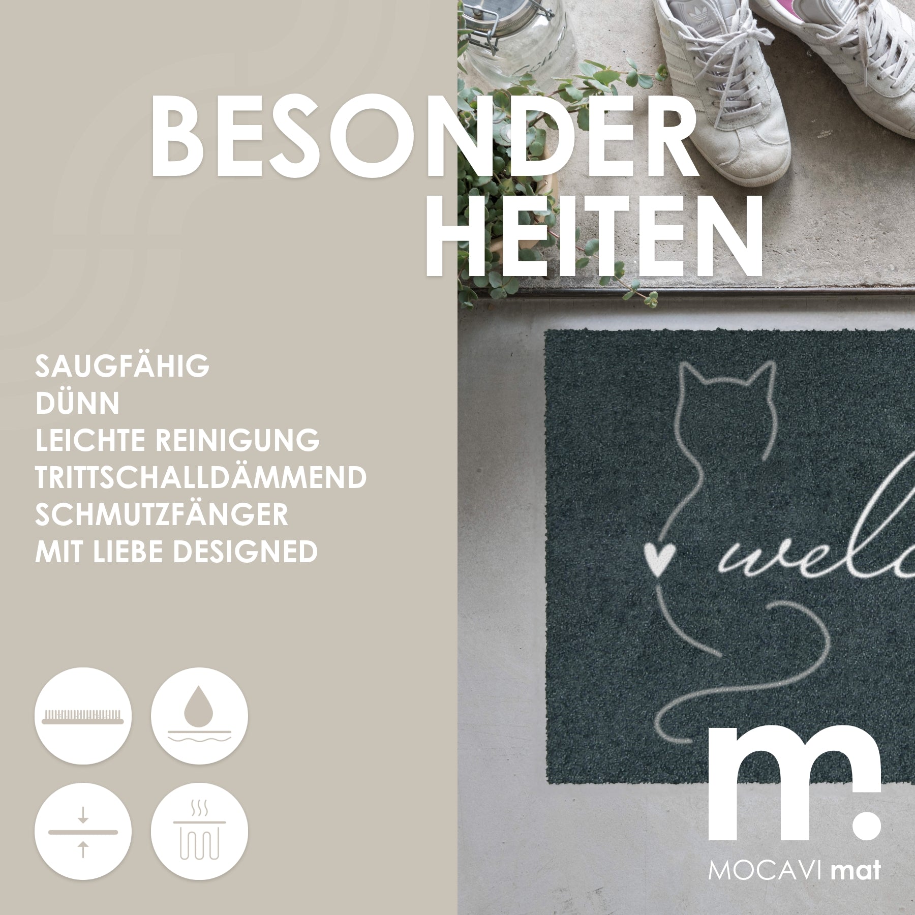 Fußmatte 45x70 Mat Katze welcome mit Rand anthrazit