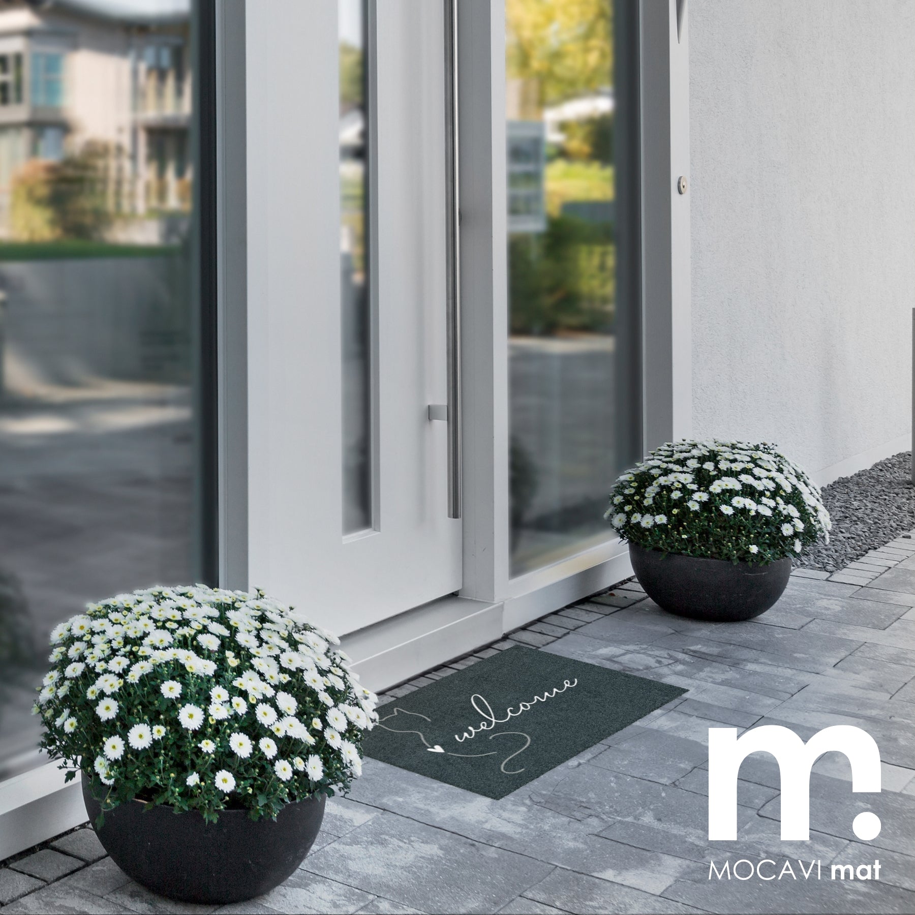 Fußmatte 45x70 Mat Katze welcome mit Rand anthrazit