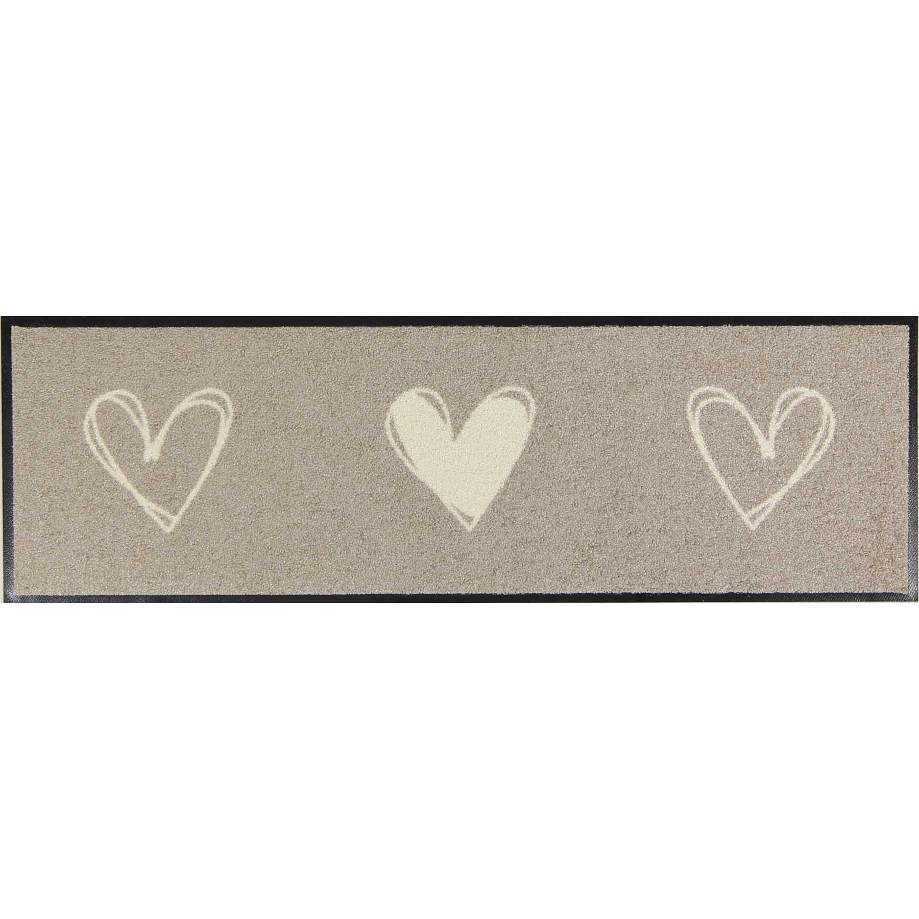 Fußmatte waschbar outdoor Herzen mit Rand beige