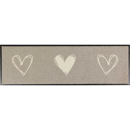 Fußmatte waschbar outdoor Herzen mit Rand beige
