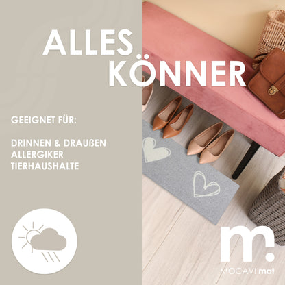 Läufer klein 30x100 Mat Schuhparkplatz Herzen beige