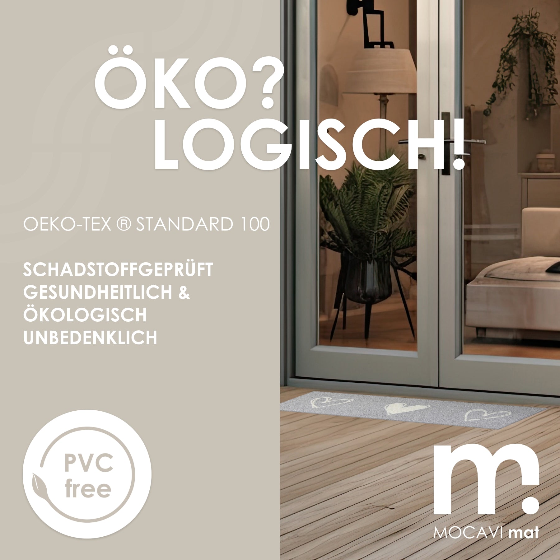 Läufer klein 30x100 Mat Schuhparkplatz Herzen beige