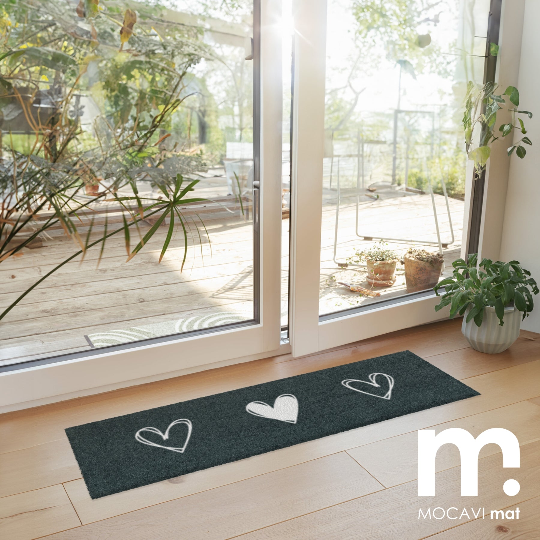 Läufer klein 30x100 Mat Herzen anthrazit