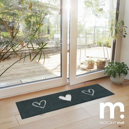 Läufer klein 30x100 Mat Herzen anthrazit