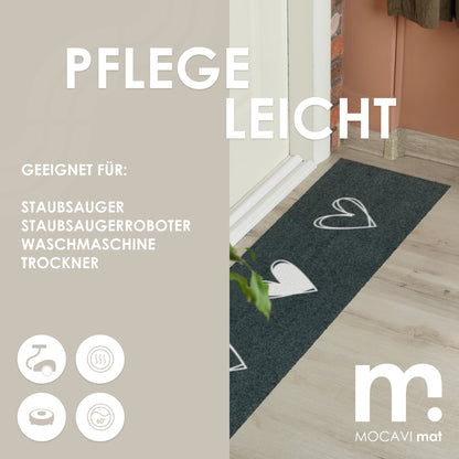 Läufer klein 30x100 Mat Herzen anthrazit