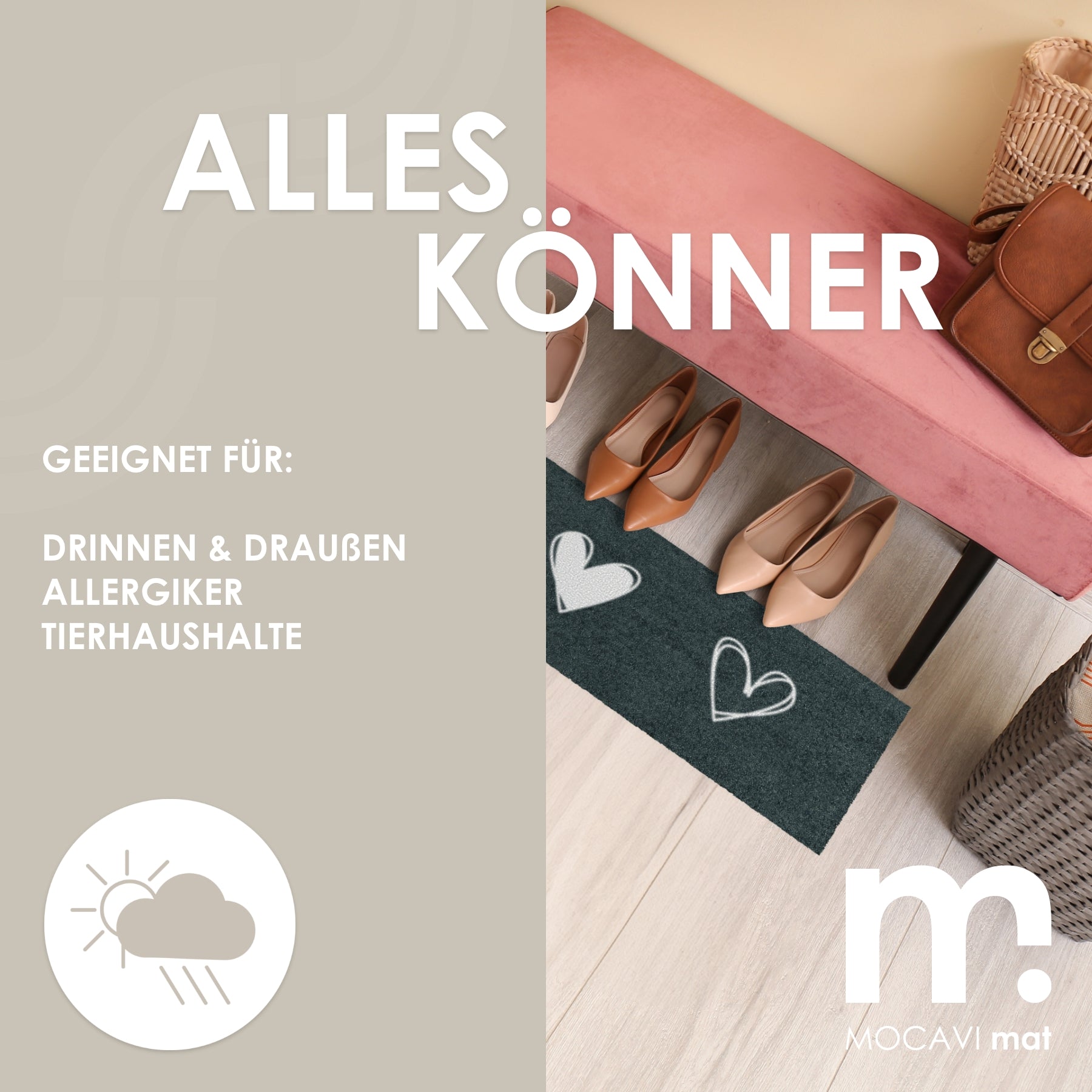 Läufer klein 30x100 Mat Herzen anthrazit