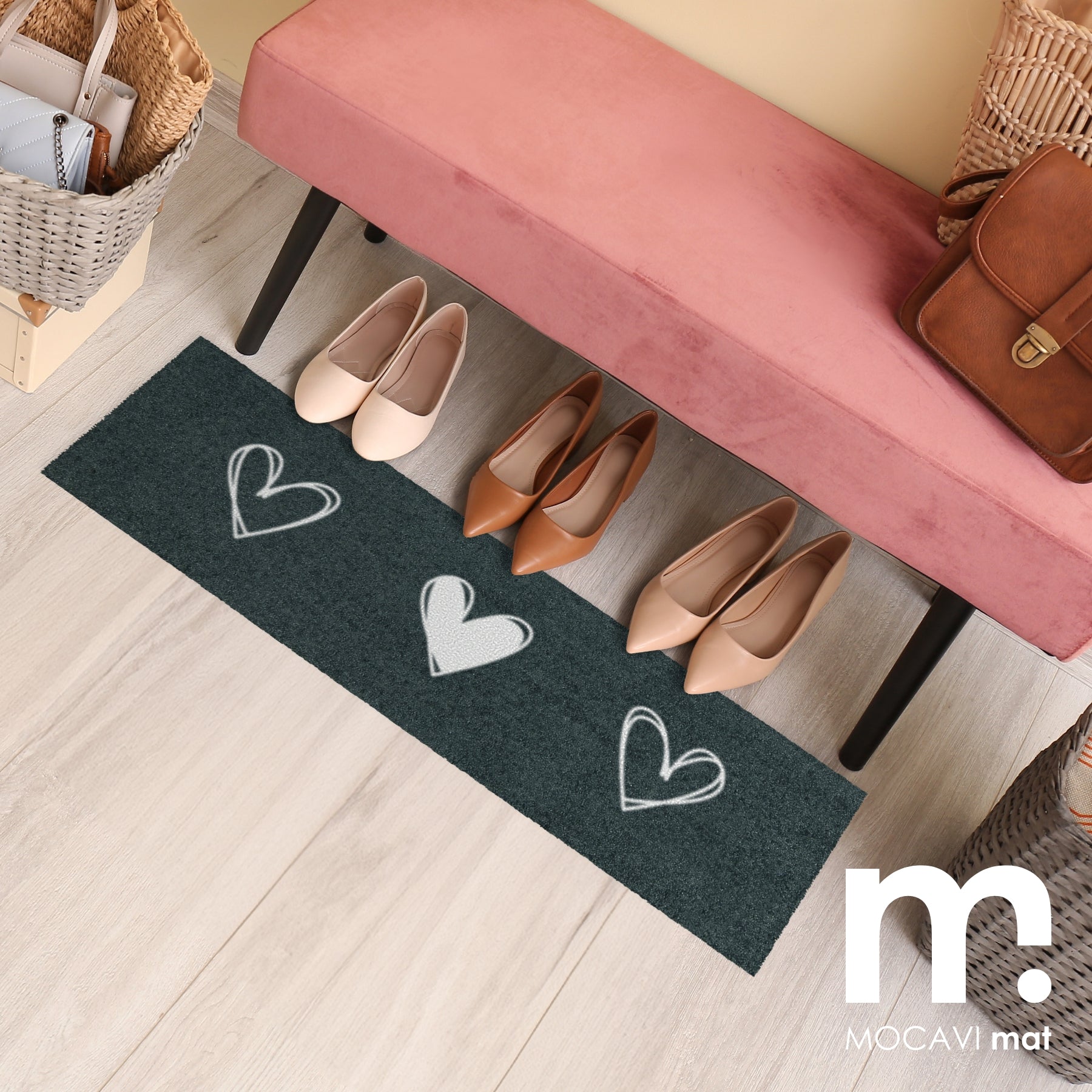 Läufer klein 30x100 Mat Herzen anthrazit