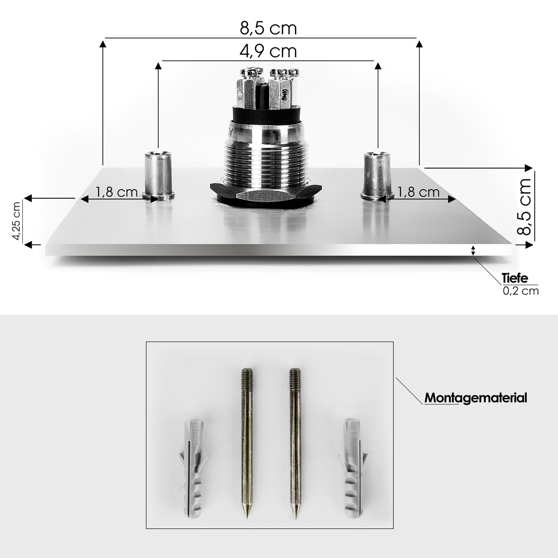 MO-Ring 515 Moderne Klingelplatte aus V4A-Edelstahl, quadratisch (8,5 cm), LED-Taster