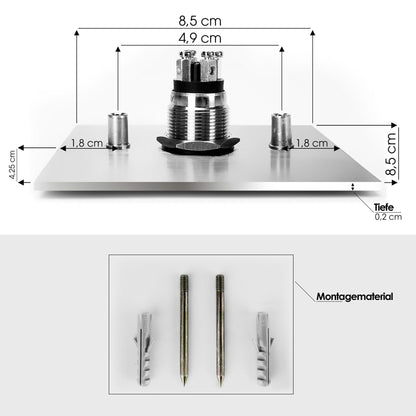 MO-Ring 515 Moderne Klingelplatte aus V4A-Edelstahl, quadratisch (8,5 cm), LED-Taster