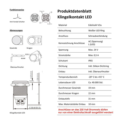 MO-Ring 515 Moderne Klingelplatte aus V4A-Edelstahl, quadratisch (8,5 cm), LED-Taster