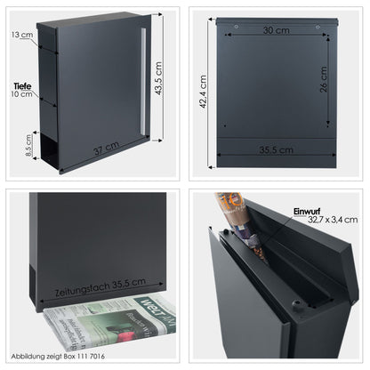SBox 110Na Standbriefkasten mit Zeitungsfach inkl. Name und Hausnummer anthrazit (RAL 7016) mit Pfosten (einbetonieren)