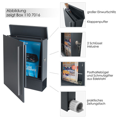 SBox 110Na Standbriefkasten mit Zeitungsfach inkl. Name und Hausnummer anthrazit (RAL 7016) mit Pfosten (einbetonieren)