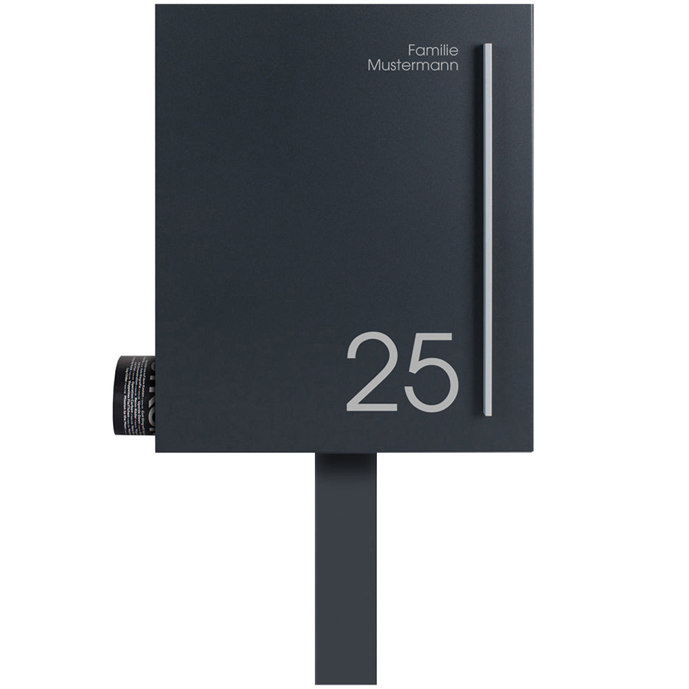 SBox 110Na Standbriefkasten mit Zeitungsfach inkl. Name und Hausnummer anthrazit (RAL 7016) mit Pfosten (einbetonieren)
