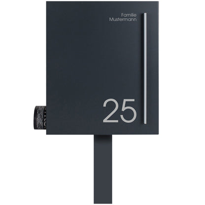 SBox 110Na Standbriefkasten mit Zeitungsfach inkl. Name und Hausnummer anthrazit (RAL 7016) mit Pfosten (einbetonieren)