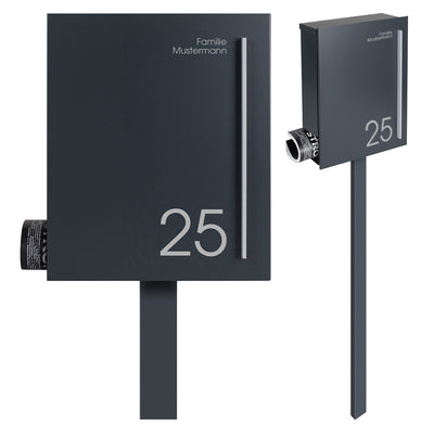 Standbriefkasten SBox 110Na mit Zeitungsfach anthrazit personalisiert