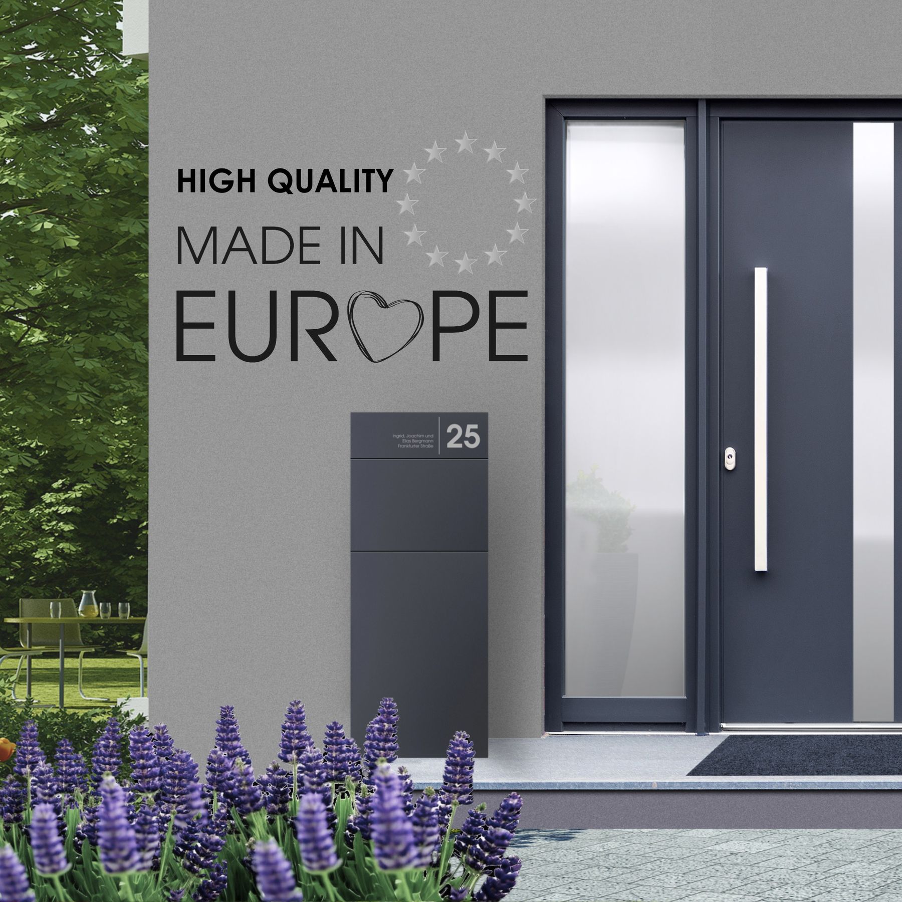 Stand-Briefkasten für alle Hauseingänge anthrazit mit edler Personalisierung