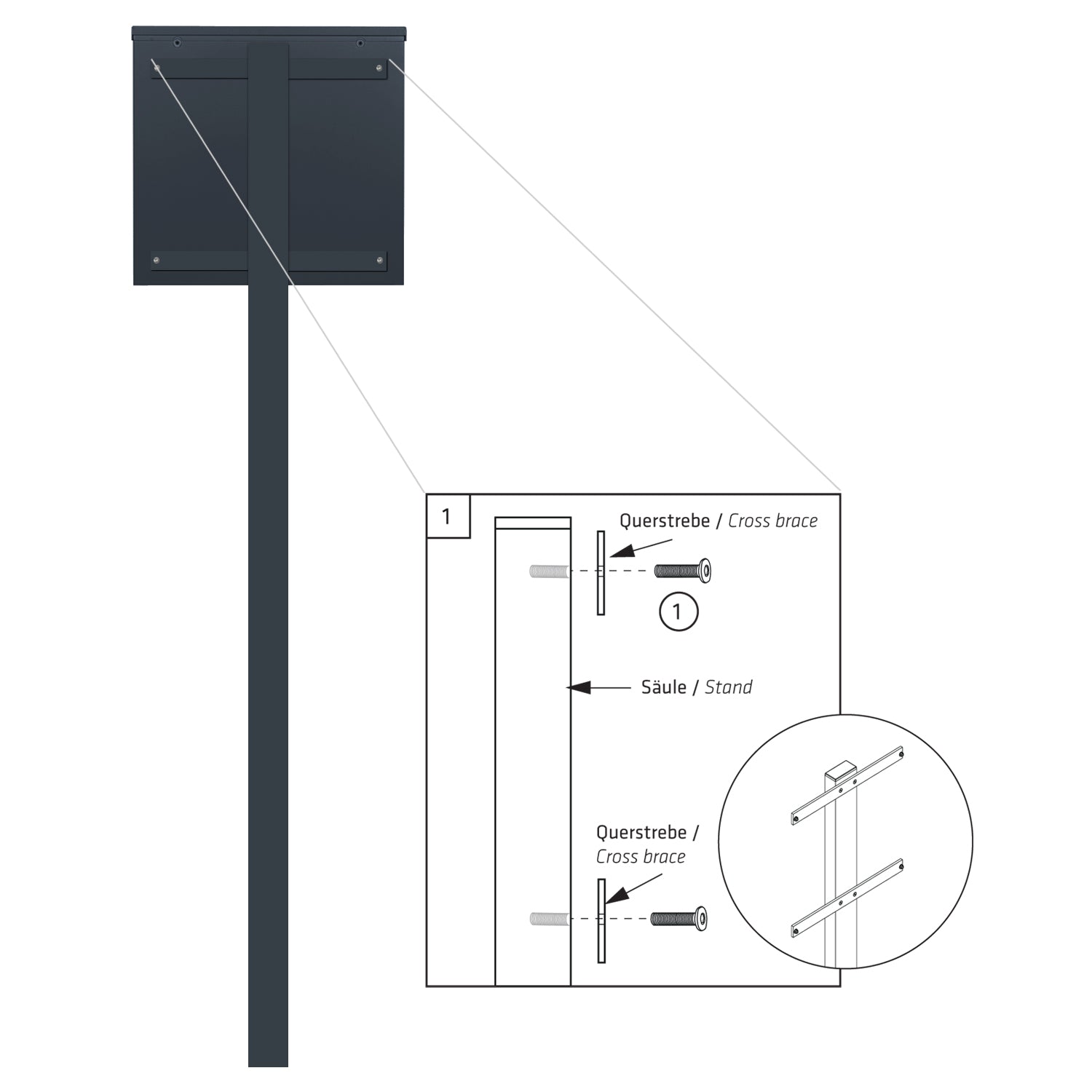 SBox 101r b Standbriefkasten anthrazit (RAL 7016) Design-Postkasten freistehend mit Pfosten (betonieren), Türanschlag rechts
