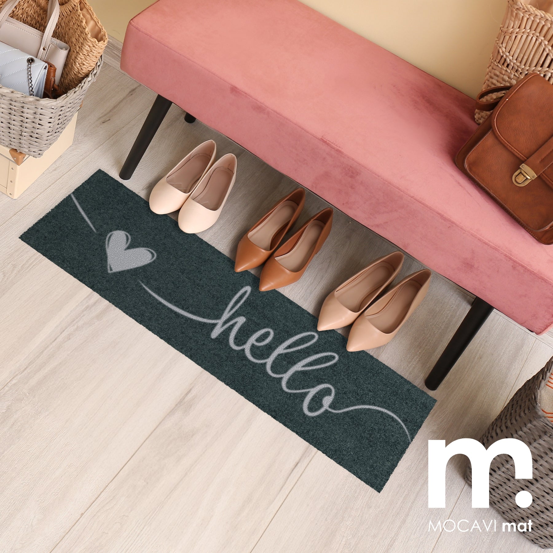 Läufer klein 30x100 Mat Schuhparkplatz Hello anthrazit