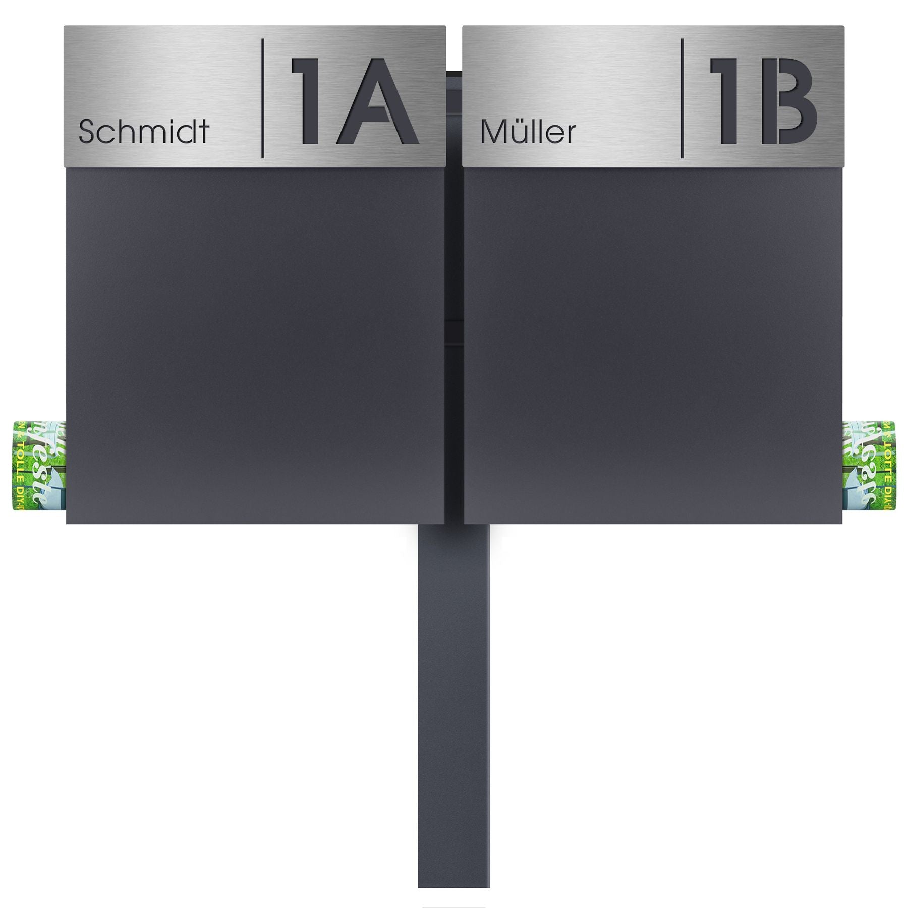 Stand 520 Briefkasten-Ständer für 2 Briefkästen anthrazit (RAL 7016) Standfuß zum Einbetonieren matt