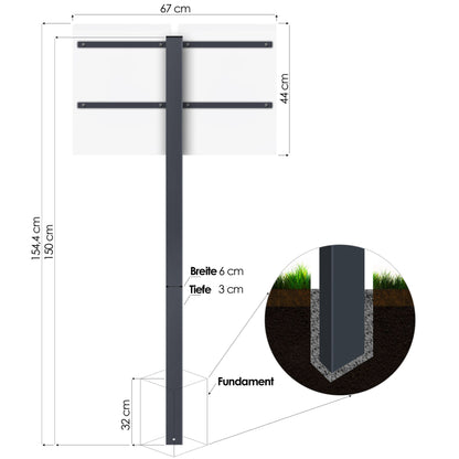 Stand 520 Briefkasten-Ständer für 2 Briefkästen anthrazit (RAL 7016) Standfuß zum Einbetonieren matt