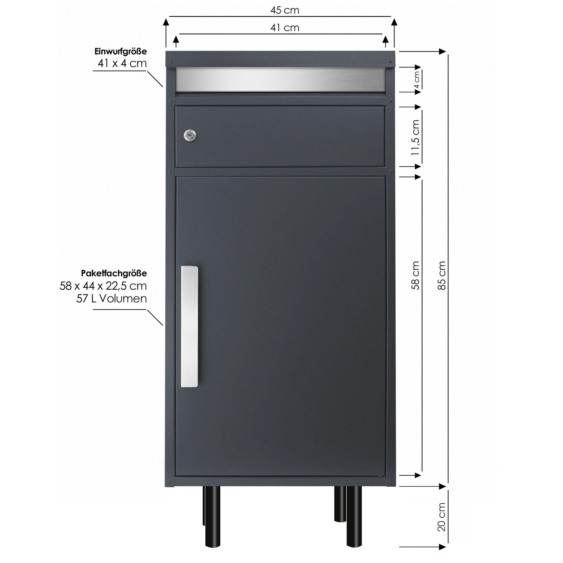 Stand 600a Paketbriefkasten-Ständer zum Einbetonieren schwarz