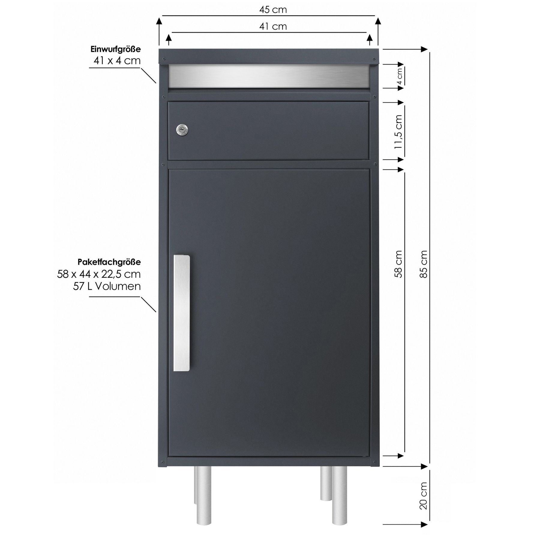 Stand 600b Paketbriefkasten-Ständer zum Einbetonieren mit Edelstahlfüßen