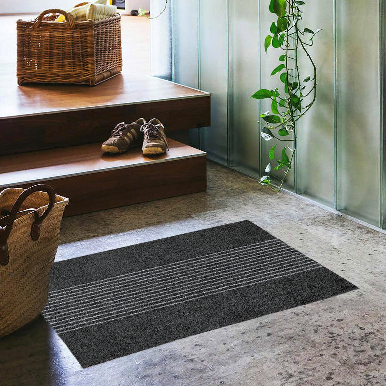 Fußmatte 60 x 100 cm Mat gestreift anthrazit randlos