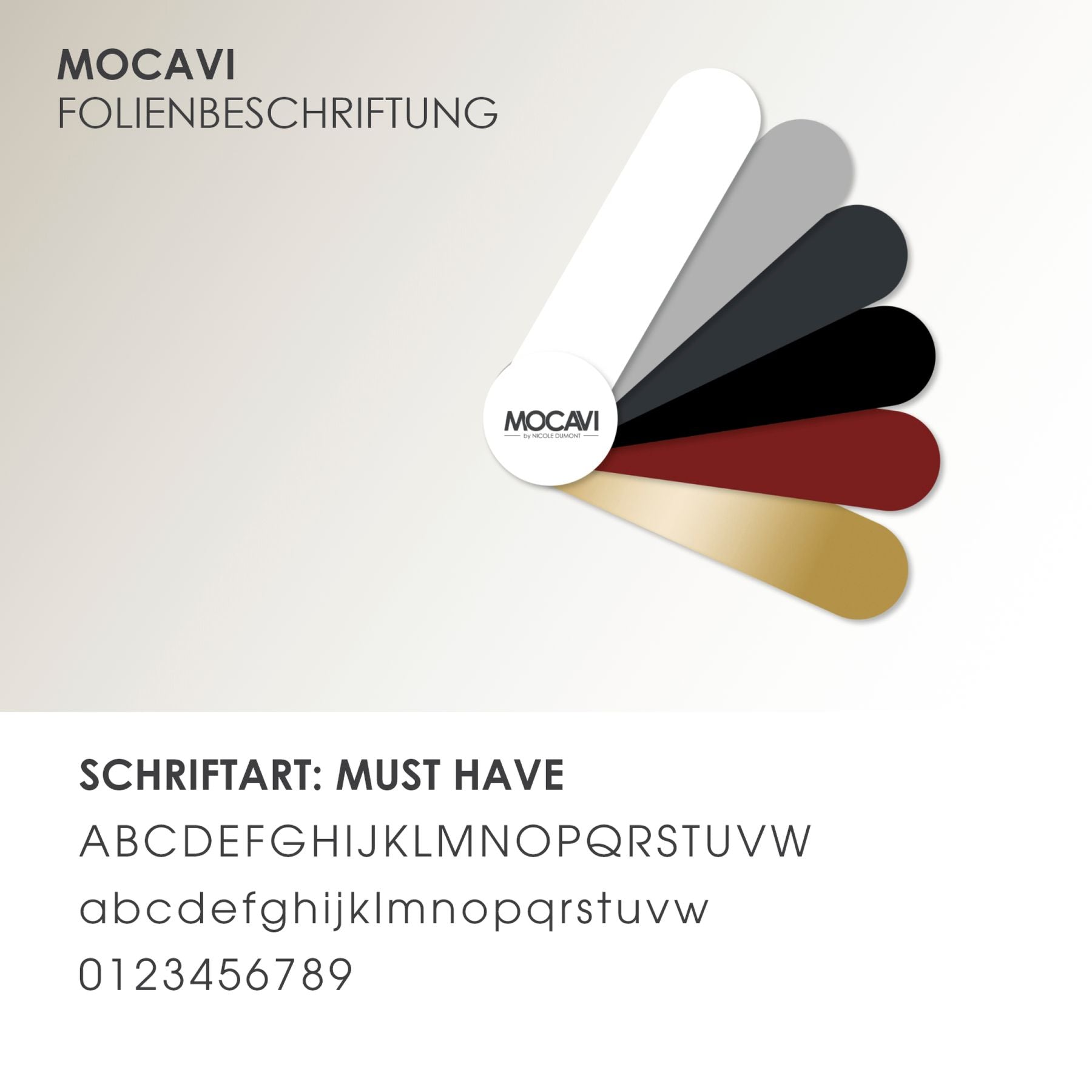 Folienbeschriftung in verschiedenen Farben MOCAVI must have
