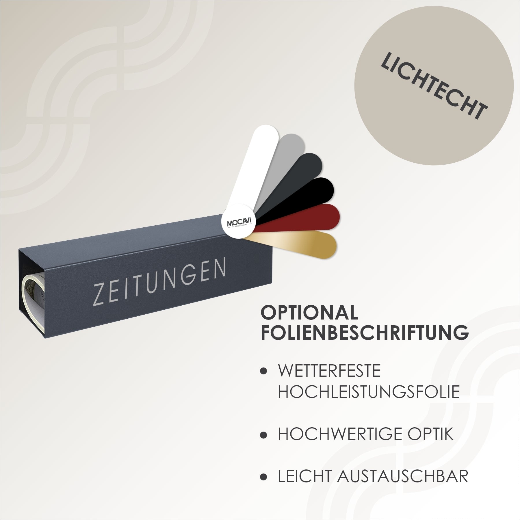 Optional Beschriftung mit Hochleistungsfolie