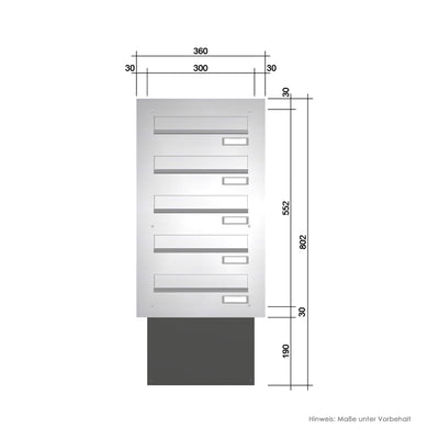 Mauerdurchwurf-Briefkastenanlage Express Box MD50-OR-E Edelstahl (5 x 12 Liter)
