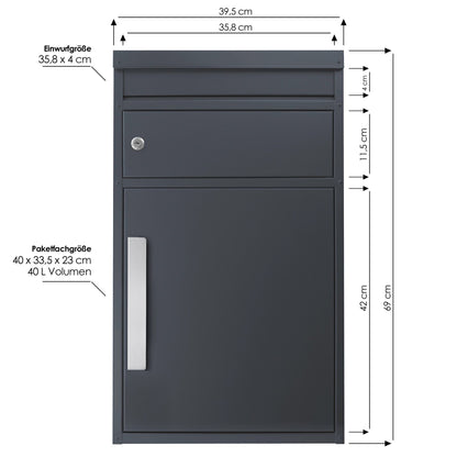 Paketbriefkasten 45M anthrazit (Ral 7016) Design-Paketkasten modern