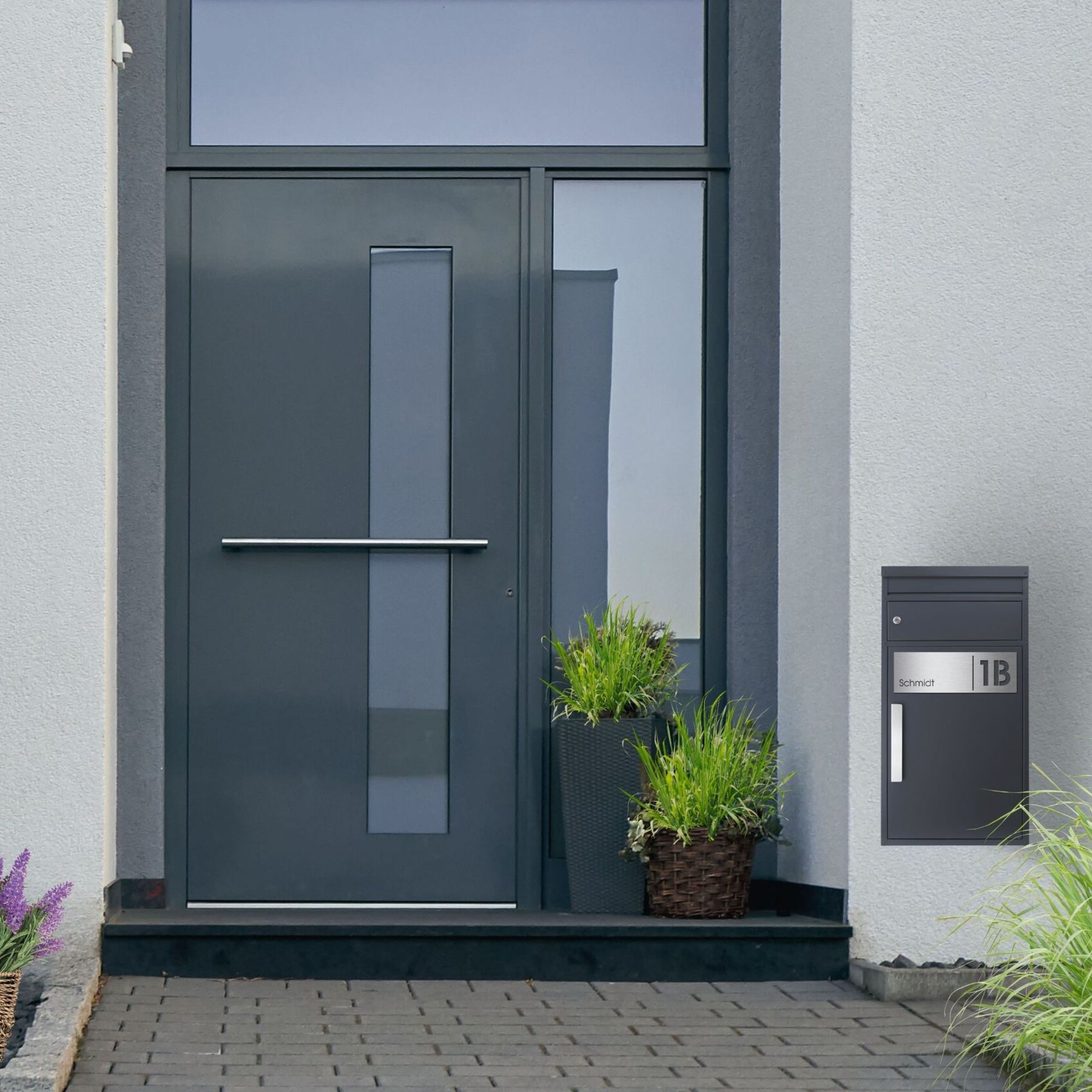 Design-Paketbriefkasten anthrazit mit Edelstahl inkl. Personalisierung