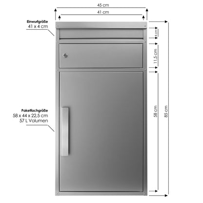 B-Ware Paketbriefkasten SafePost 65M silber Ral 9006 Design-Paketkasten modern