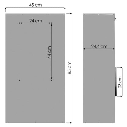 Maße 65M silber grau  RAL 9006 Rückansicht