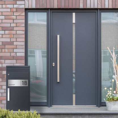 Paketbriefkasten 65MS mit Name und Hausnummer graviert V4A-Edelstahl / anthrazit RAL 7016 Design-Paketkasten modern