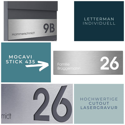 Design Briefkasten Letterman 4 anthrazit-grau (RAL 7016), verdecktes Schloss, moderner Wandbriefkasten dunkelgrau