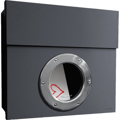 Letterman 1  Design Briefkasten mit Bullauge anthrazit (RAL 7016), verdecktes Schloss, moderner Wand-Postkasten