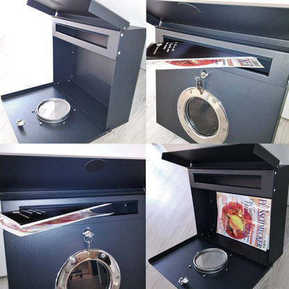 Letterman 1  Design Briefkasten mit Bullauge, verdecktes Schloss, moderner Wand-Postkasten schwarz (RAL 9005)