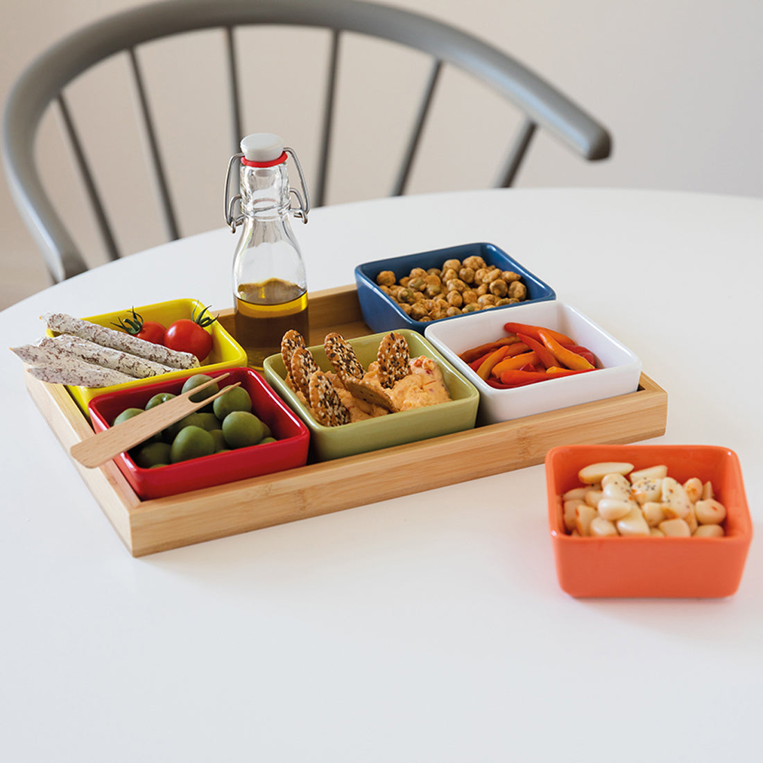 Schalenset mit Holztablett 7tlg.