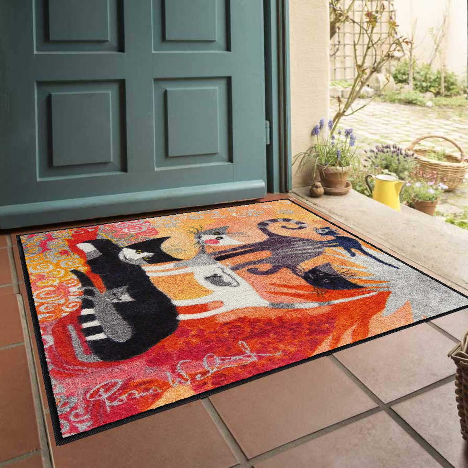 Fußmatte 85x85 Rosina Wachtmeister Katzenturm orange quadratisch