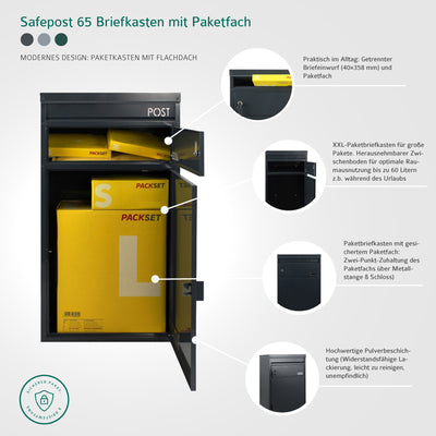 Paketbriefkasten 65 anthrazit Briefkasten mit Paketfach