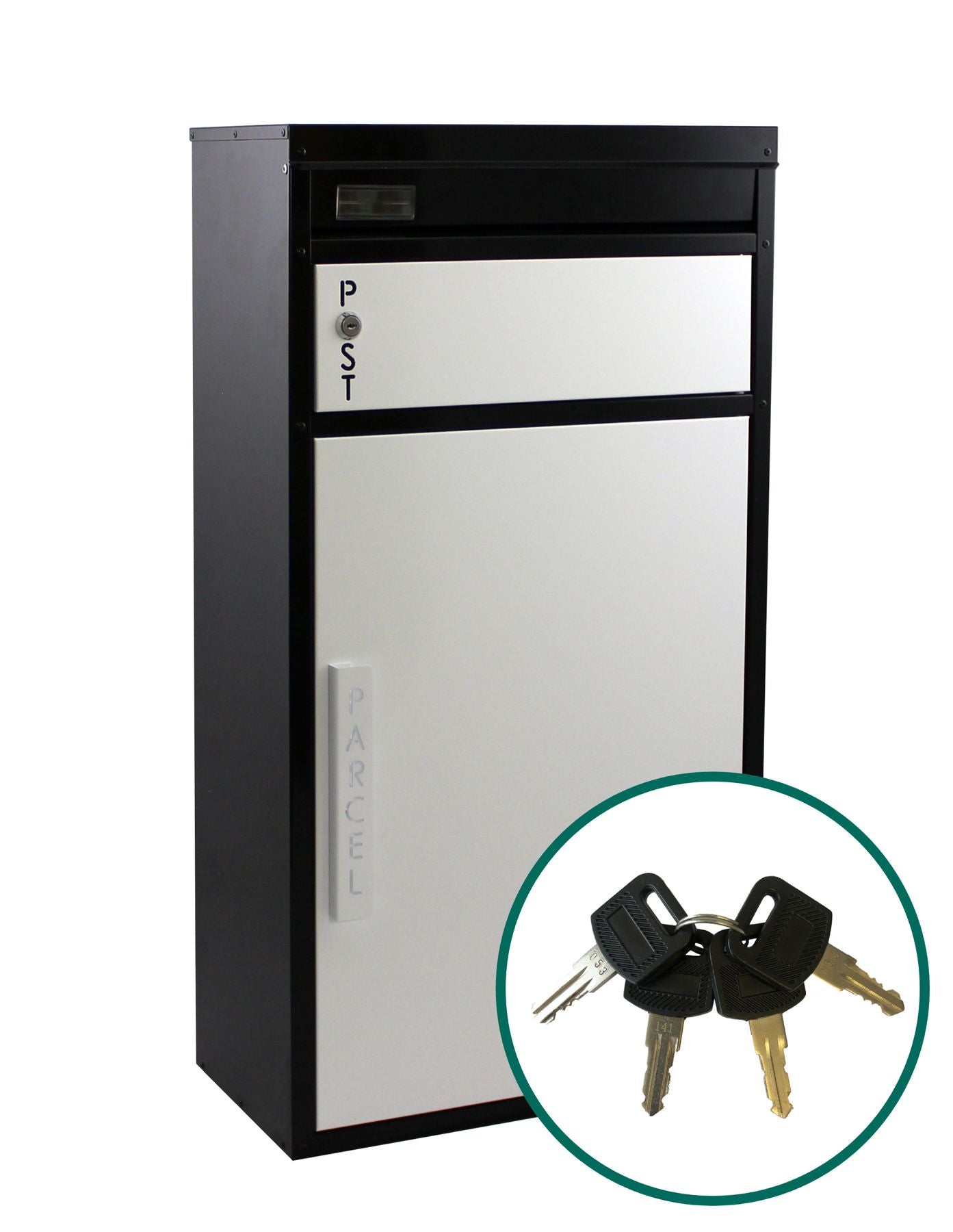 Paketbriefkasten Tiamat 65 schwarz-weiß mit 4 Schlüsseln