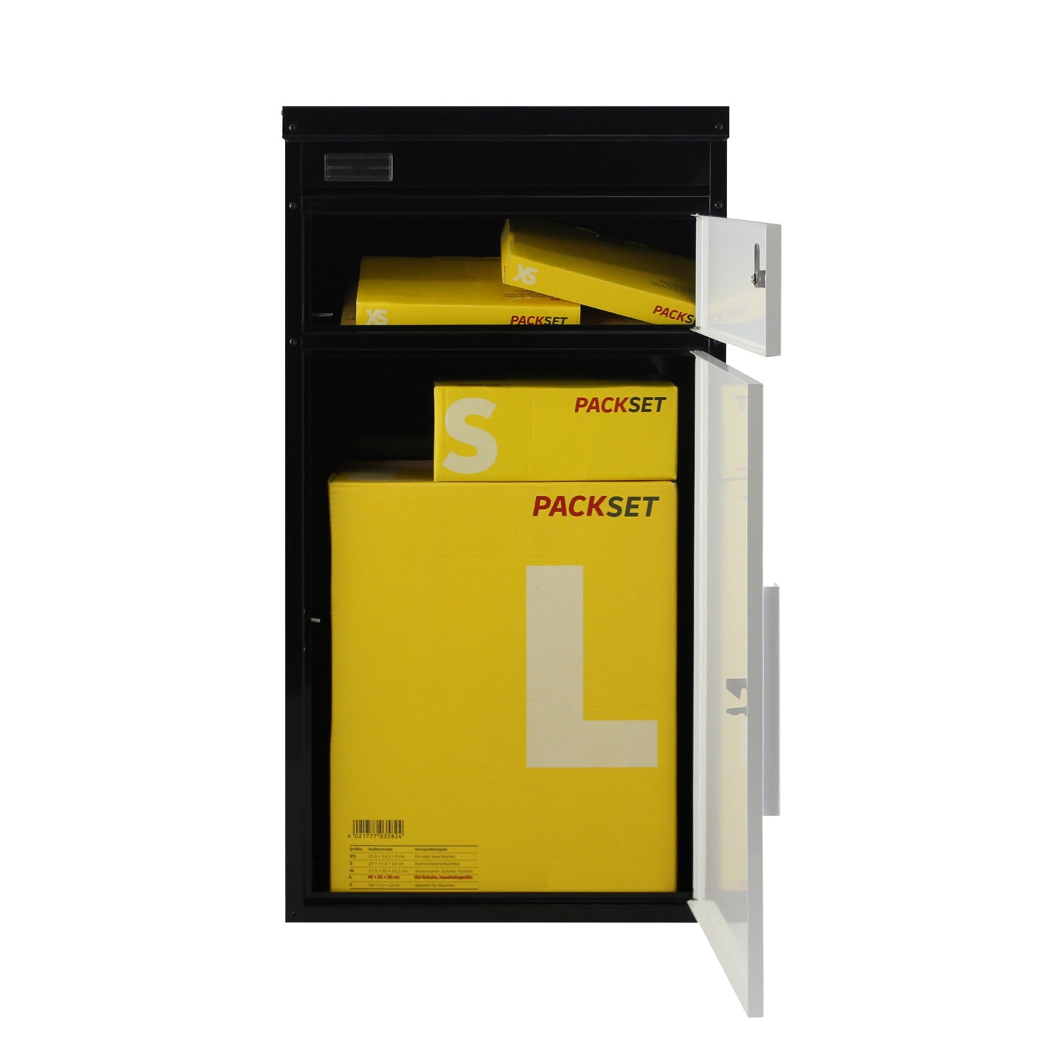 Paketbriefkasten Tiamat 65 schwarz-weiß mit 8 Schlüsseln