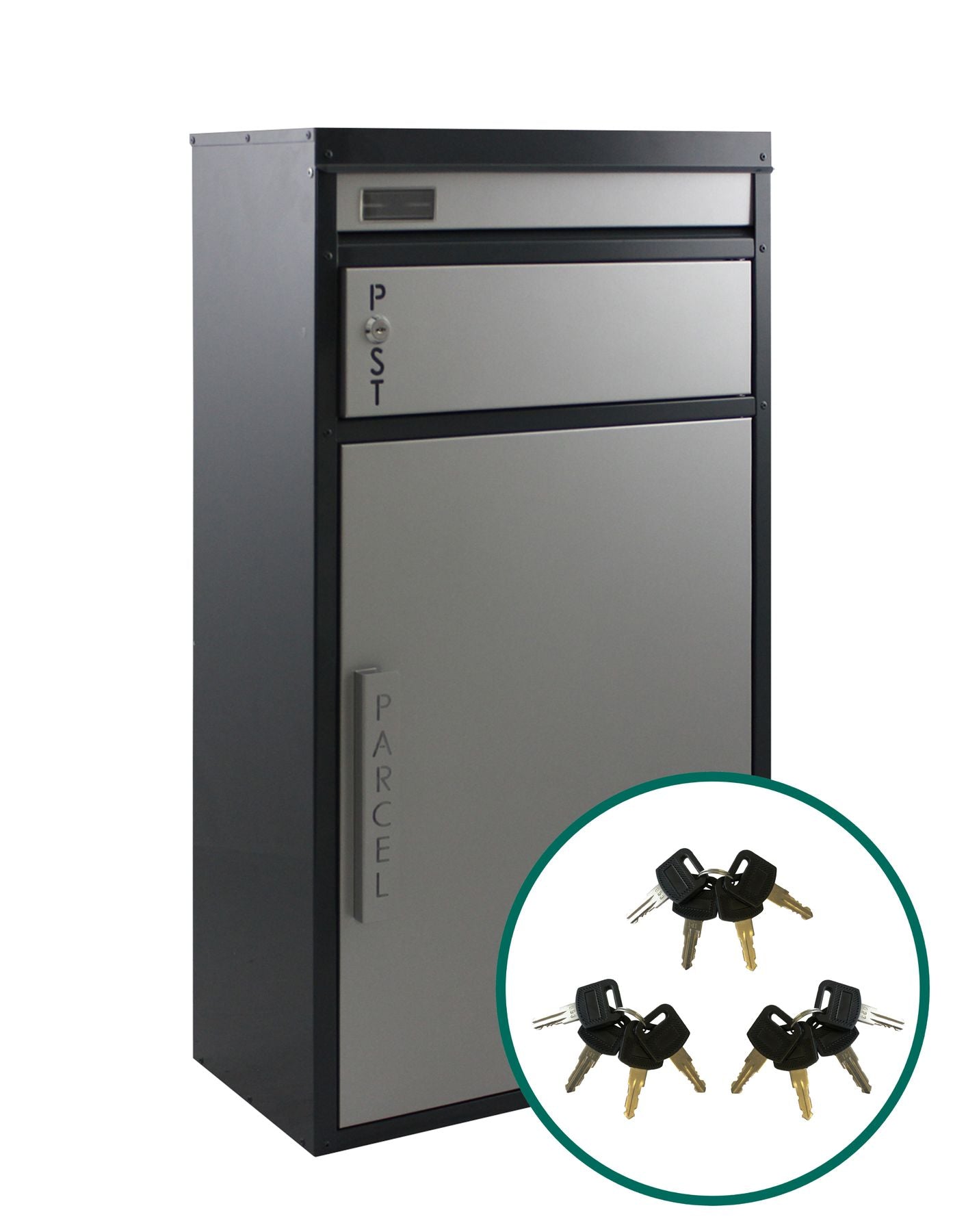 Paketbriefkasten Tiamat 65 silber-anthrazit mit 12 Schlüsseln