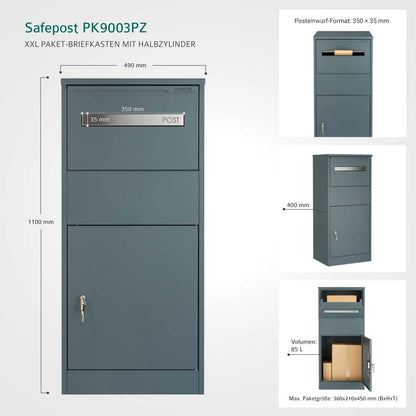 Paketbriefkasten XXL anthrazit mit Profilzylinder