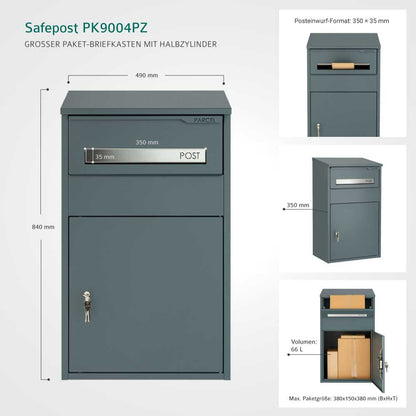Paketbriefkasten anthrazit groß mit Profilzylinder