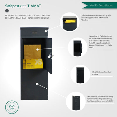 Standbriefkasten 855 Tiamat anthrazit Edelstahl-Dach