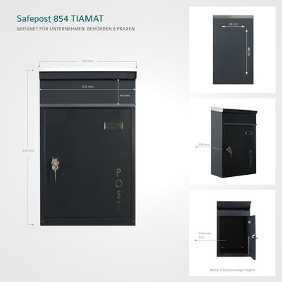 Briefkasten Tiamat 854 anthrazit mit Edelstahldach
