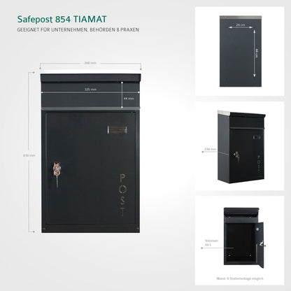 Briefkasten Tiamat 854 anthrazit mit Edelstahldach