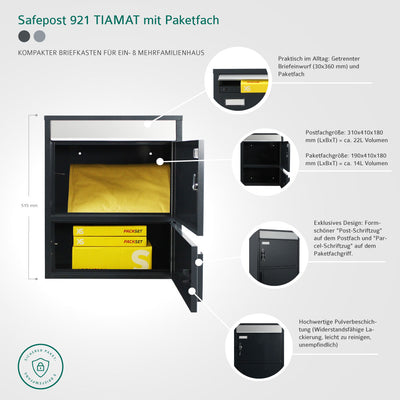 Briefkasten mit Paketfach Tiamat 921 anthrazit mit 4 Schlüsseln